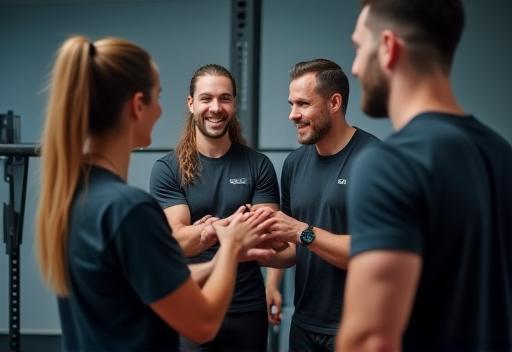 Emirates Strength & Fitness team interacting with a client in the gym