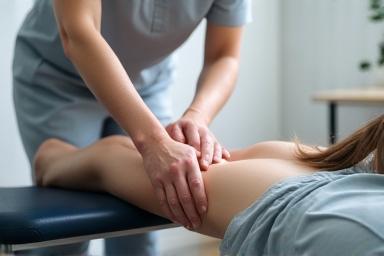 Physiotherapist assisting patient with recovery exercises